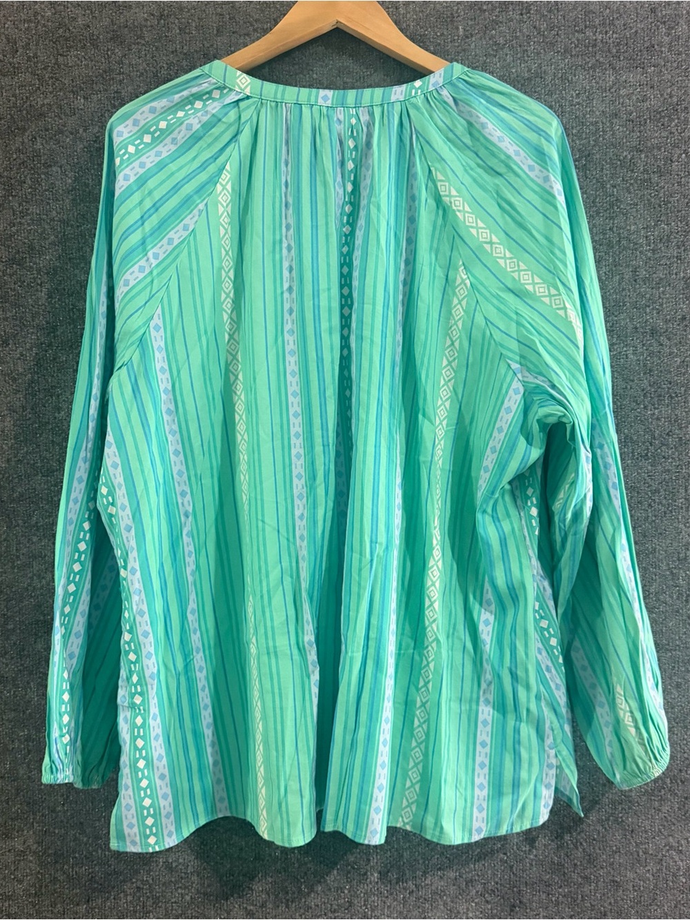 Belle Kim Gravel Womens Long Sleeve Boho Top Size 2X Green Purple Stripe Summer - Picture 2 of 9